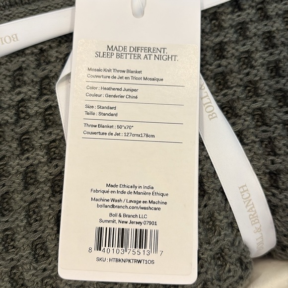 Boll & Branch - NWT Mosaic knit throw blanket - heathered juniper - Picture 2 of 5